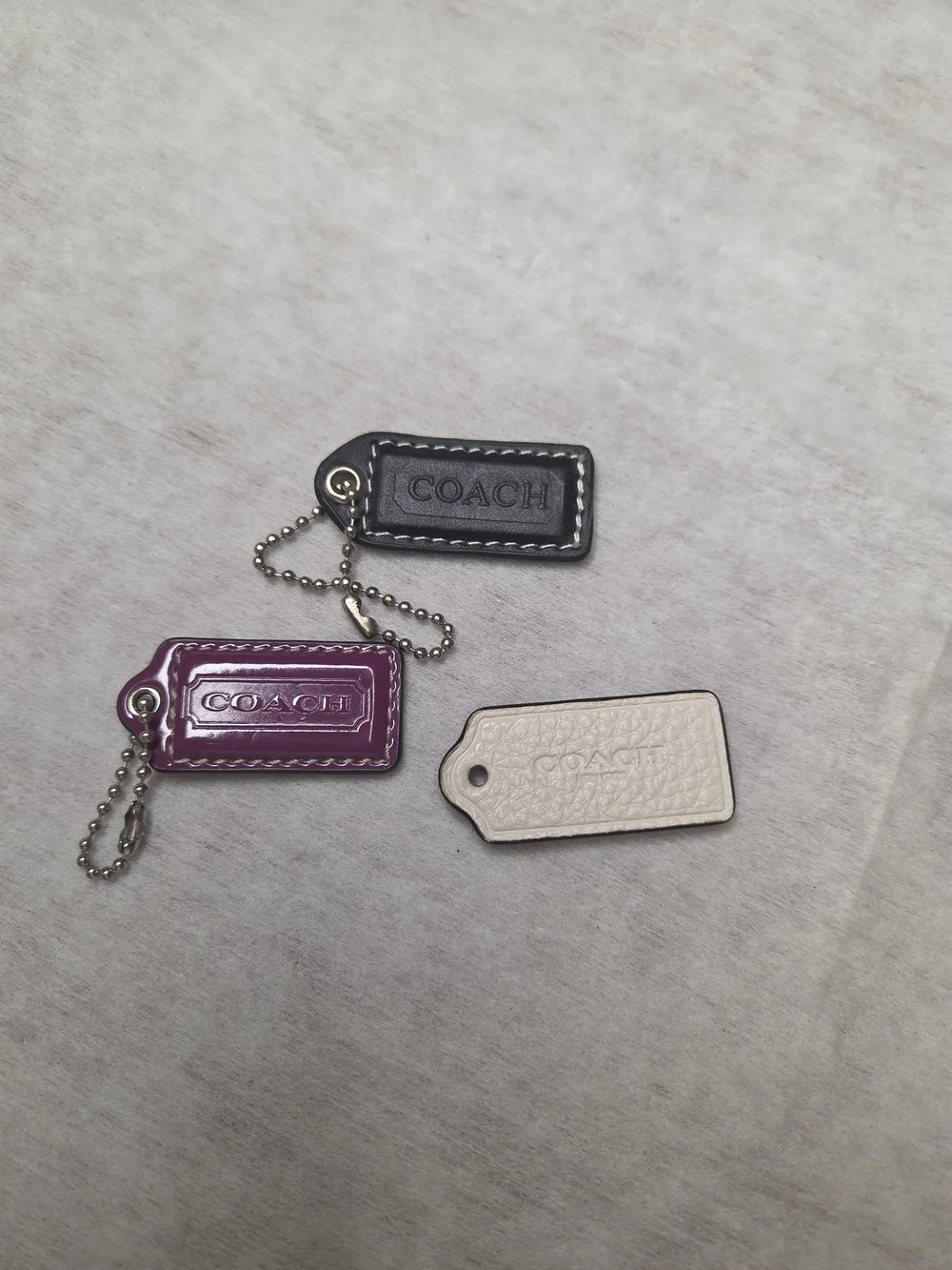 COACH Leather Tag Keychains LOT OF 3 - Black, Plum & White
